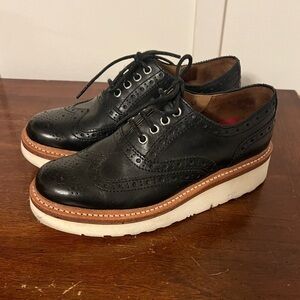 GRENSON Emily Oxford black leather brogues white wedge sole size 6.5 (4 1/2 UK)
